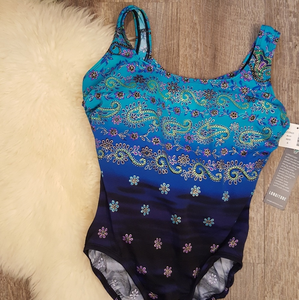 New Longitude Ombre Tummy Control Swimsuit NWT